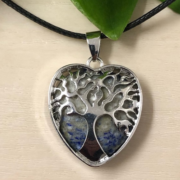Sodalite Natural Gemstone Tree Of Life Heart Pendant Gemstone Necklace - Picture 2 of 3
